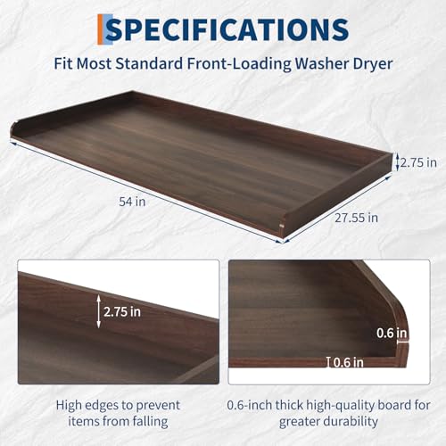 GarveeHome Washer Dryer Countertop, Wood Laundry Countertop with 2.75" H Edge Rails, Waterproof Washer Dryer Cover with Anti-Slip Pads for Laundry Room Organization and Storage