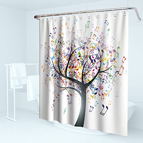 Colorful Abstract Note Musical As Leaves Theme Fabric Music Life Tree Shower Curtain Sets Bathroom Black And White Decor With Hooks Waterproof Washable 72 X 72 Inches Purple Black And White #TOP2