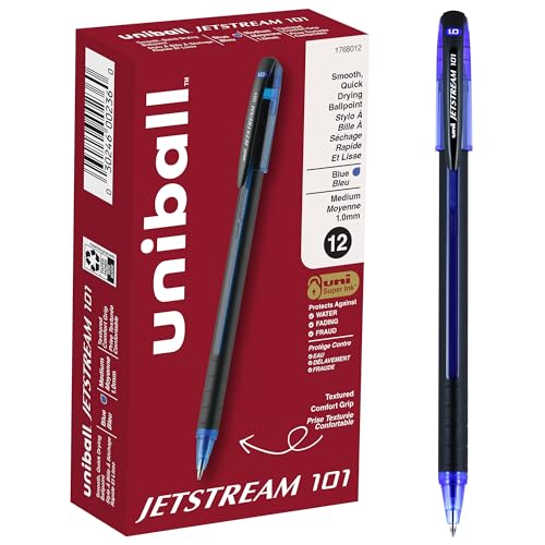uniball Jetstream 101 Ballpoint Pens, Medium Point (1.0mm), Blue, 12 Pack