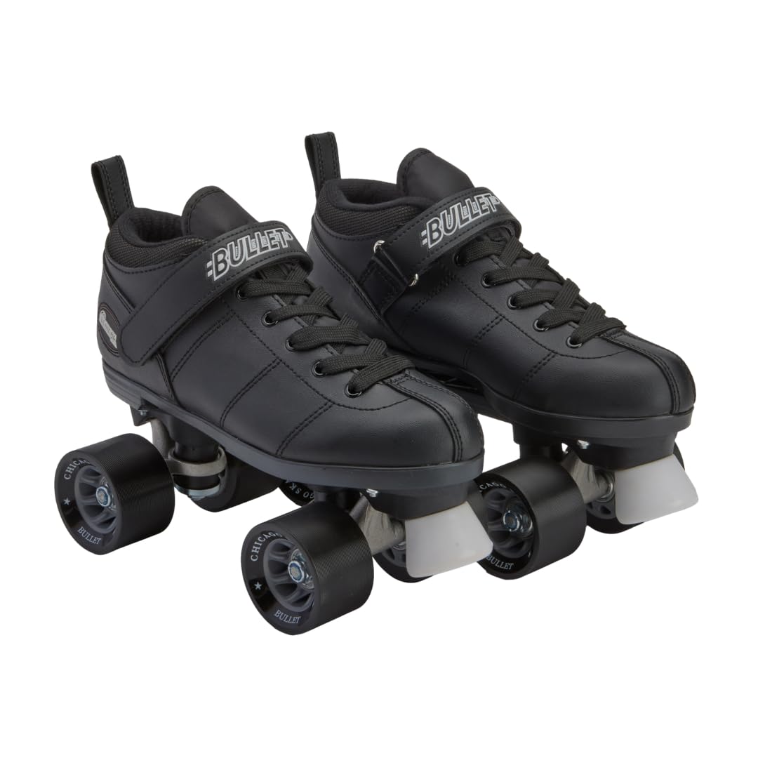 Chicago Skates Bullet Speed Quad Roller Skates – Durable, Top Performance Indoor/Outdoor Youth Skate Shoes for Kids, Boys & Girls Beginner 62mm Urethane Wheels & Low-Cut Ankle Boots for Agility