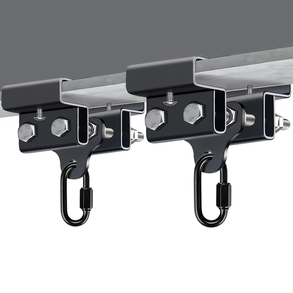 BeneLabel 2pcs Punching Bag Beam Clamp 11-17cm, Boxing Bag I-Beam Hanger Heavy Duty Adjustable Steel Beam Clamp Holder Beam Mount Bracket with Carabiner for Muay Thai Training, 900lbs