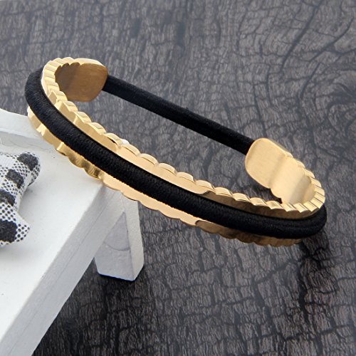 ZUOBAO Womens Girls Hair Tie Bracelets Stainless Steel Sawtooth Edge Cuff Bangle (Gold) - Image 5