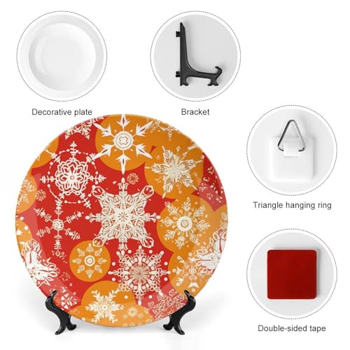 Plato decorativo de cerámica navideño con copos de nieve y soporte para salón 4