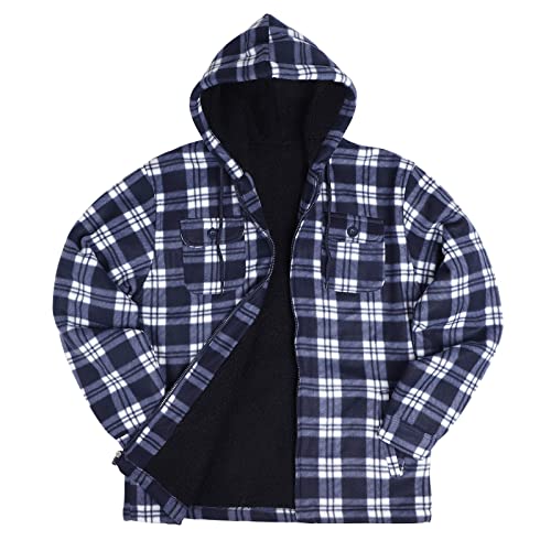 Mens Fleece Zip Hooded Sweatshirt Heavy Warm Flannel Plaid Jackets #TOP5