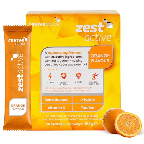 Zest Active Multivitamin Super Supplement - 25 Ingredients in One Daily Sachet - Vitamin D, C, B12, Magnesium, Supports Energy, Immune System, Brain & Muscle Function - Orange Flavour, 30 Day Supply