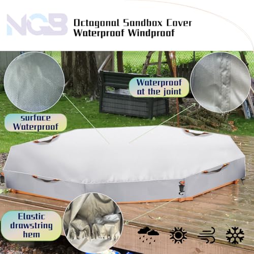 Image of Octagon Sandbox Cover,Oxford Cloth Waterproof, Windproof and Dustproof, Equipped with a Waist Adjustable Hook and a Bottom Adjustable Drawstring,Protect Sandbox Sand and Toys(Silver,85 inchx79 inchx9 inch)