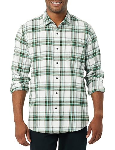 Image of Amazon Essentials Men's Regular Fit Long-Sleeve Flannel Shirt, Soft Brushed Cotton, Lightweight yet Warm