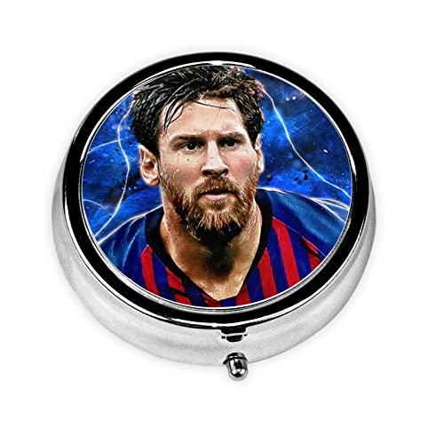 サッカー・リオネル・メッシ ピルケース ガムケース 丸型 薬ケース 薬箱 ピルボックス 円形薬入れ 丸いミニ薬箱 ポータブルピルボックス 簡単なプレスオープンデザインと ガムケース 小物入れ 3仕切り 密閉 耐湿 薬箱収納ケース アクセサリくすり整理ボック