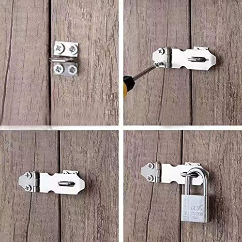 Image of MroMax Hasp Staple Padlock Latch, 128mm Length,Stainless Steel Furniture Cupboard Door Stainless Steel Silver Tone 5Pcs