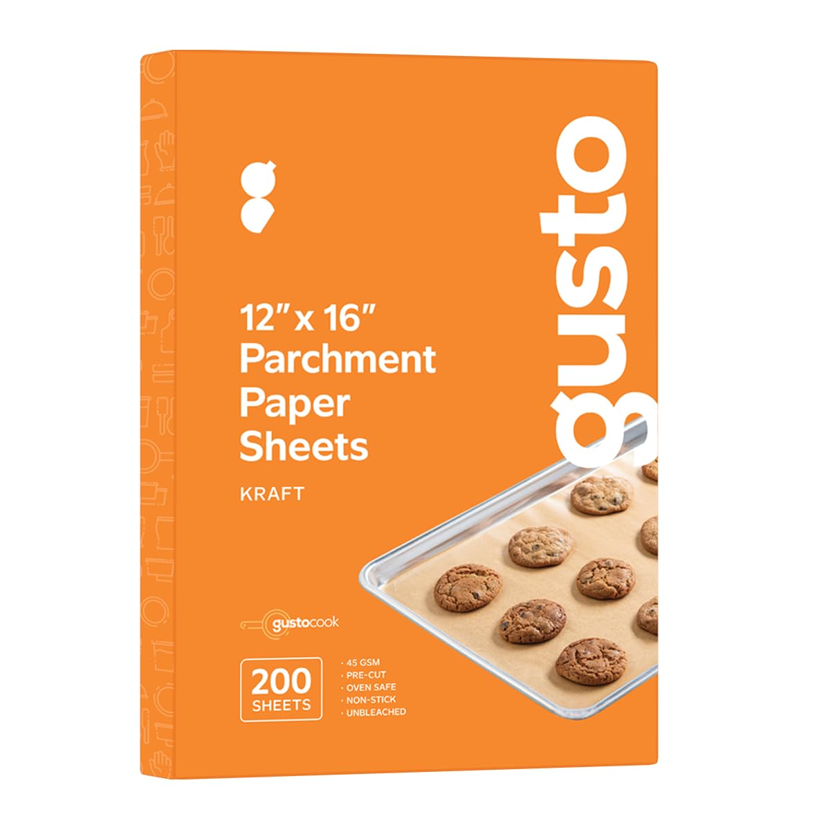 GUSTO [12 x 16 Inch - 200 Count] Pre-Cut Parchment Paper Baking Sheets, Non-Stick, Unbleached, Parchment Paper Sheets for Baking & Cooking - Kraft - (Formerly Comfy Package)