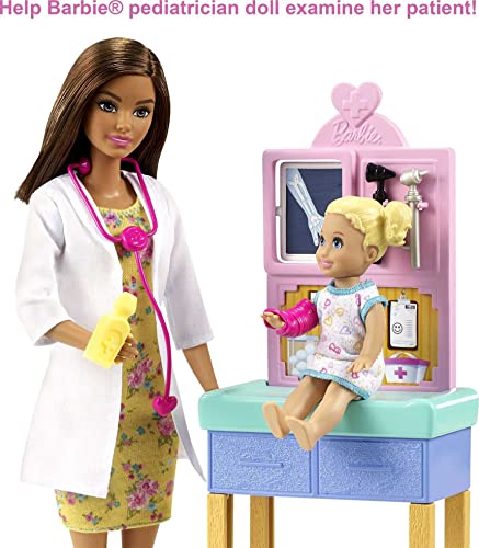 Barbie Careers Doll & Playset, Pediatrician Theme With Brunette Fashion Doll, 1 Patient Doll, Furniture & Accessories #TOP2