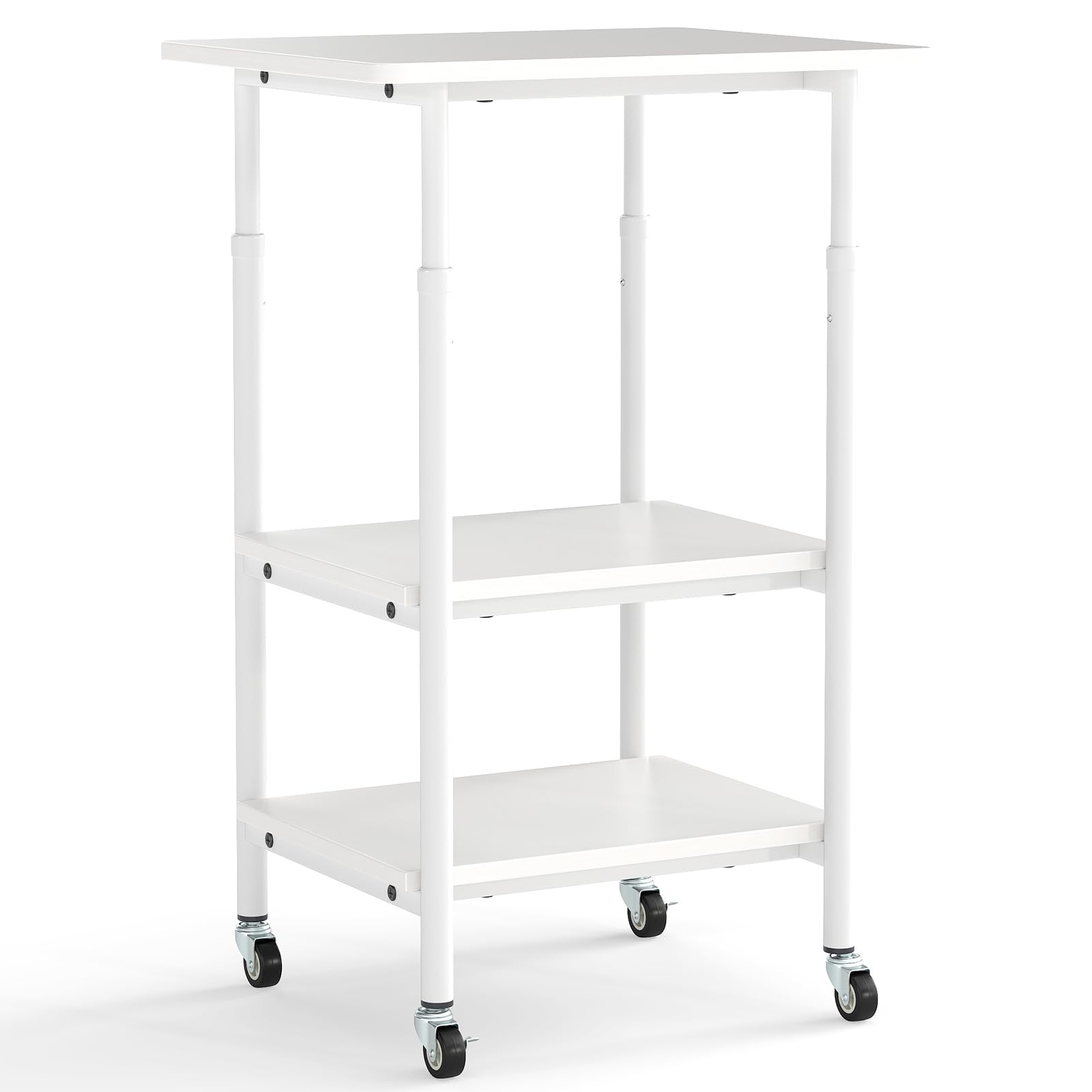 RELAX4LIFE Supporto per Stampante a 3 Livelli, Carrello Porta Stampante con Ruote Bloccabili e Altezza Regolabile, Tavolino Multiuso per Fax e Scanner, 49 x 40 x 65/77 cm (Bianco)