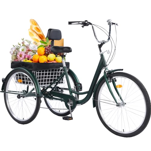 WYUEEEE Versatile 24-Inch 3-Wheel Adult Tricycle...