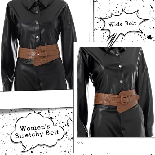 Women's Wide Stretchy Cinch Belt Brown Vintage Chunky Buckle Belts for Dress2