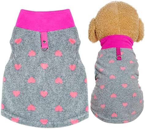 Rbenxia 1 Piece of Grey Dog Heart Sweater with Leash Ring Soft Fleece Vest Dog Pullover Warm Jacket Pet Dog Clothes Winter Dog Outfits for Small Puppy Cat Pets (Medium)