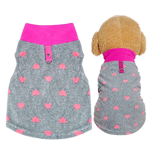 Rbenxia Grey Dog Heart Sweater with Leash Ring Soft Fleece Vest Pullover Warm Jacket Pet Clothes Winter Outfits for Small Puppy Cat Pets (Medium)