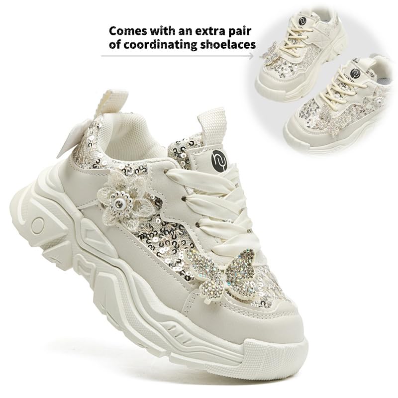 Toddler Gilrs Shoes Sneaker Kids Fashion Crystal Butterfly Tennis Shoes Chunky Platform Casual Walking Shoes Comes with an Extra Pair of Coordinating Shoelaces4
