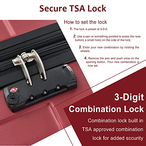 Luggage Sets 3 Piece, Expandable Hard shell ABS Suitcases with Double Spinner, Travel luggage Set with TSA Lock (20/24/28inch, Red)4