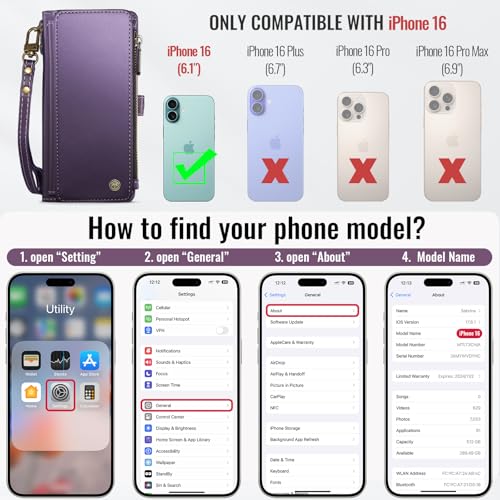 Defencase Compatible with iPhone 16 Case Wallet with RFID Blocking Card Holder for Women and Men, Fashion PU Leather Magnetic Snap Flip Zipper Strap Wallet Phone Case for iPhone 16 6.1", Purple by Defencase - Image 6