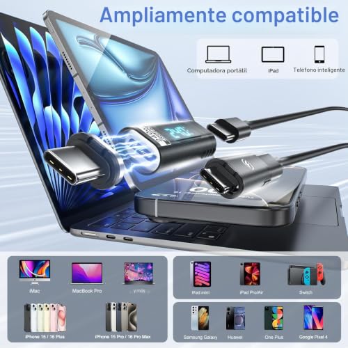 Adaptador magnético USB C premium de 240W con acabado resistente y panel LED de precisión 4