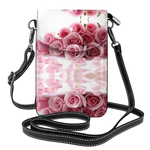 Sac à bandoulière imprimé rose en tissu doux pour petits objets et monnaie