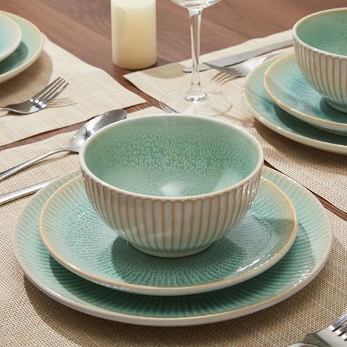 Image of Pokini Ceramic Dinnerware Sets for 4, 12pcs Plates and Bowls Sets Dish Set