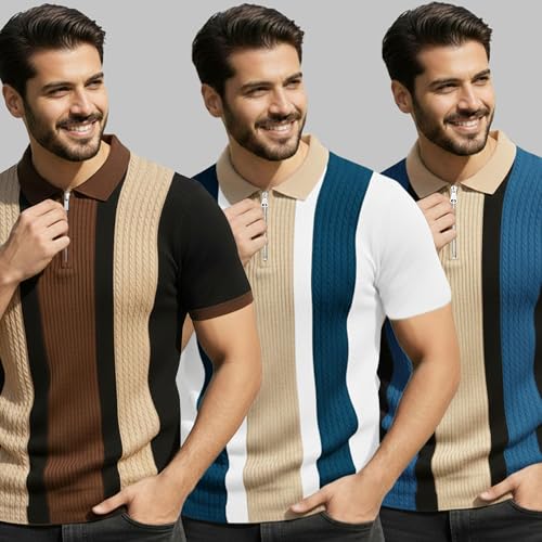 Image of AUSK Men Printed Polo Neck Cotton Blend T-Shirt (Regular Fit, Half Sleeve) || Tshirts for Mens
