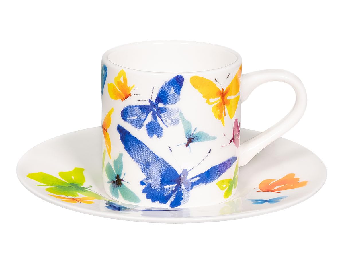 Könitz Espresso Tassen Set Victoria Lowe - Butterfly. 4 Kaffeetassen 65ml aus Fine Bone China Porzellan. Espressotassen modern, bunt
