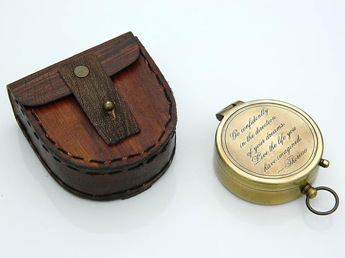 Personalized Solid Brass Compass with Leather Case, Custom Engraving-image-9
