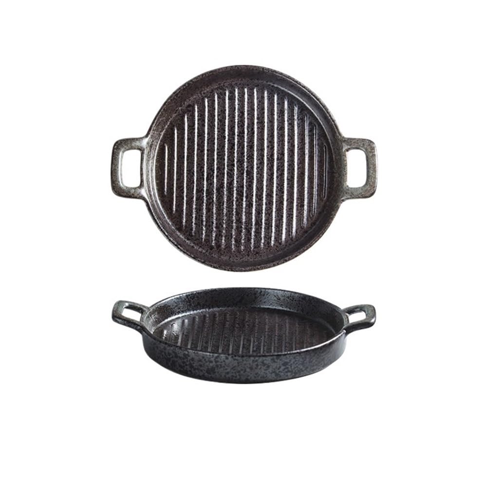 HPTHLY Baking Bowl Double Ear Ceramic Baking Tray Western Steak Plate Microwave Oven, Utensils,25.5 * 21 * 4Cm Baking Dish (Black)