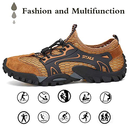 Water Shoes Men Women Quick Dry Barefoot Aqua Swim River Shoes For Pool Beach Hiking Walking Shoes Brown Size 7.5 Women/6 Men #TOP6