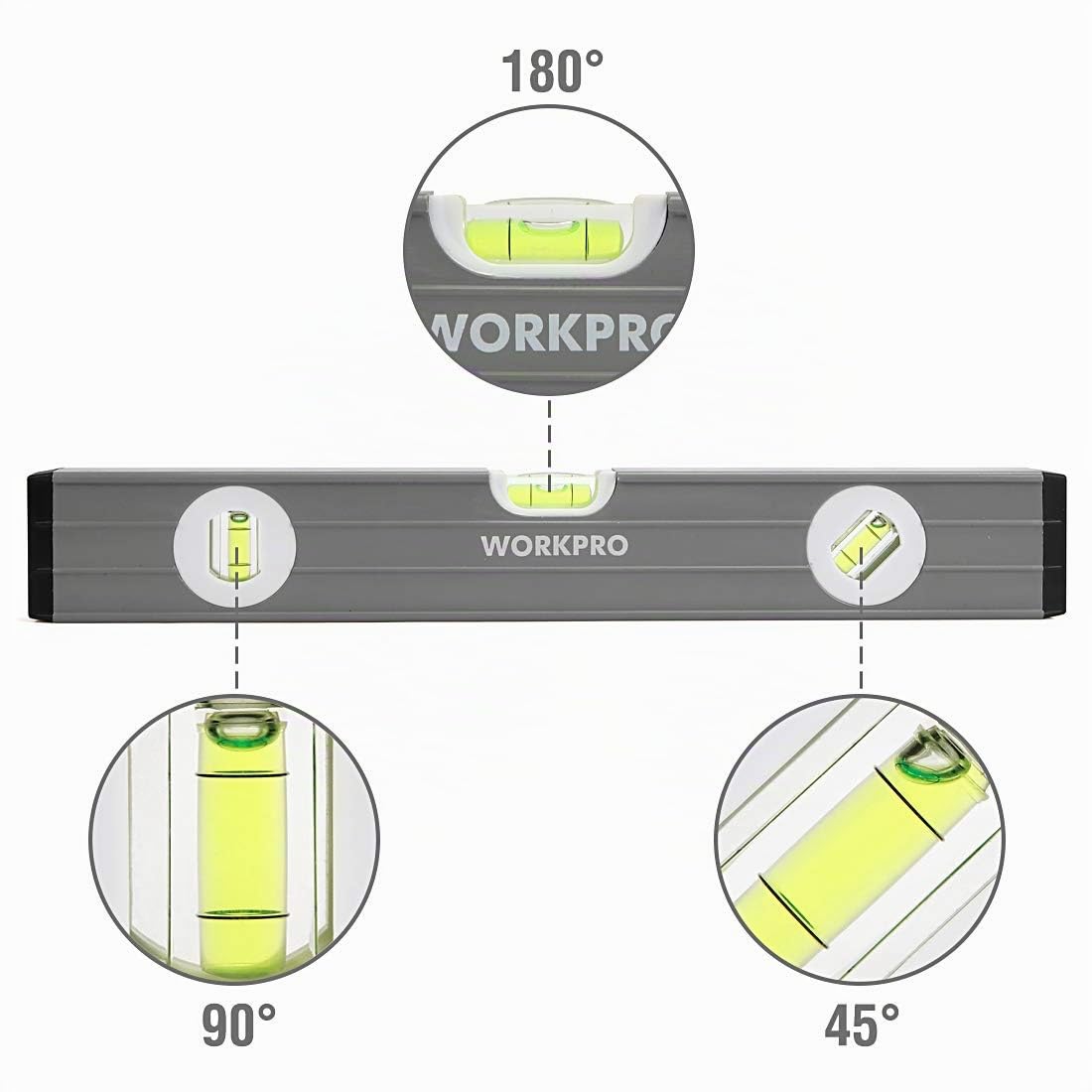 WORKPRO Set di 3 livelle a bolla d'aria (22,9 cm, 40,6 cm, 61 cm), W002900A, grigio