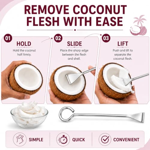 Image of Coconut Slicer 1 Pc, Stainless Steel Coconut Flesh Remover, Manual Coconut Scraper Tool for Easy Removal of Coconut Meat from Shell, Kitchen Tool