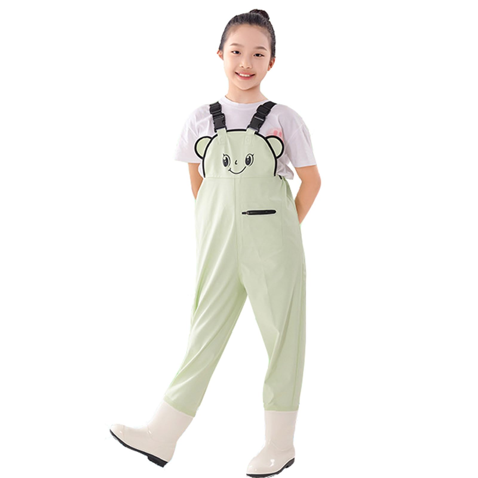 Waterproof Dungarees Rain Over Trousers Fishing Waders for Kids Boys Girls Chest Waders Youth Fishing Wader with Pocket for Toddler Children Water Proof Wader with Boots for Rainy Season