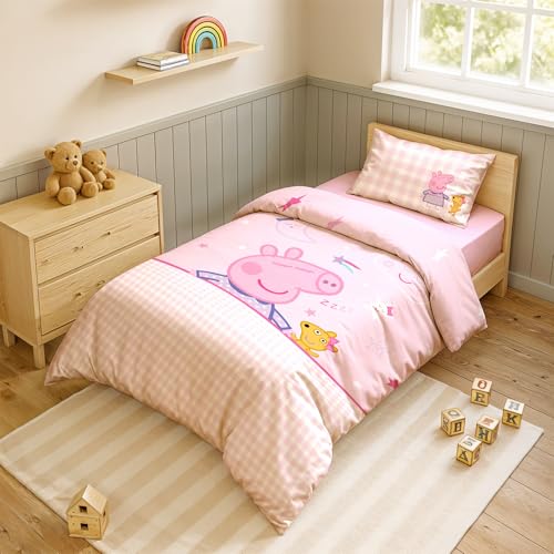 Image of Sassoon Peppa Pig (Sleep) Digital Printed, Cotton Single Bedsheet, 300 TC, 1 Pillow Cover, Fade Resistant, Bedsheet for Kid's Bedroom, (1.50m X 2.35m)