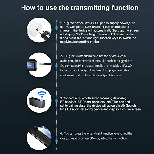 2 em 1 Receptor Transmissor USB Bluetooth 5.0 com Display LCD 3.5 MM AUX Estéreo para PC TV Car Head