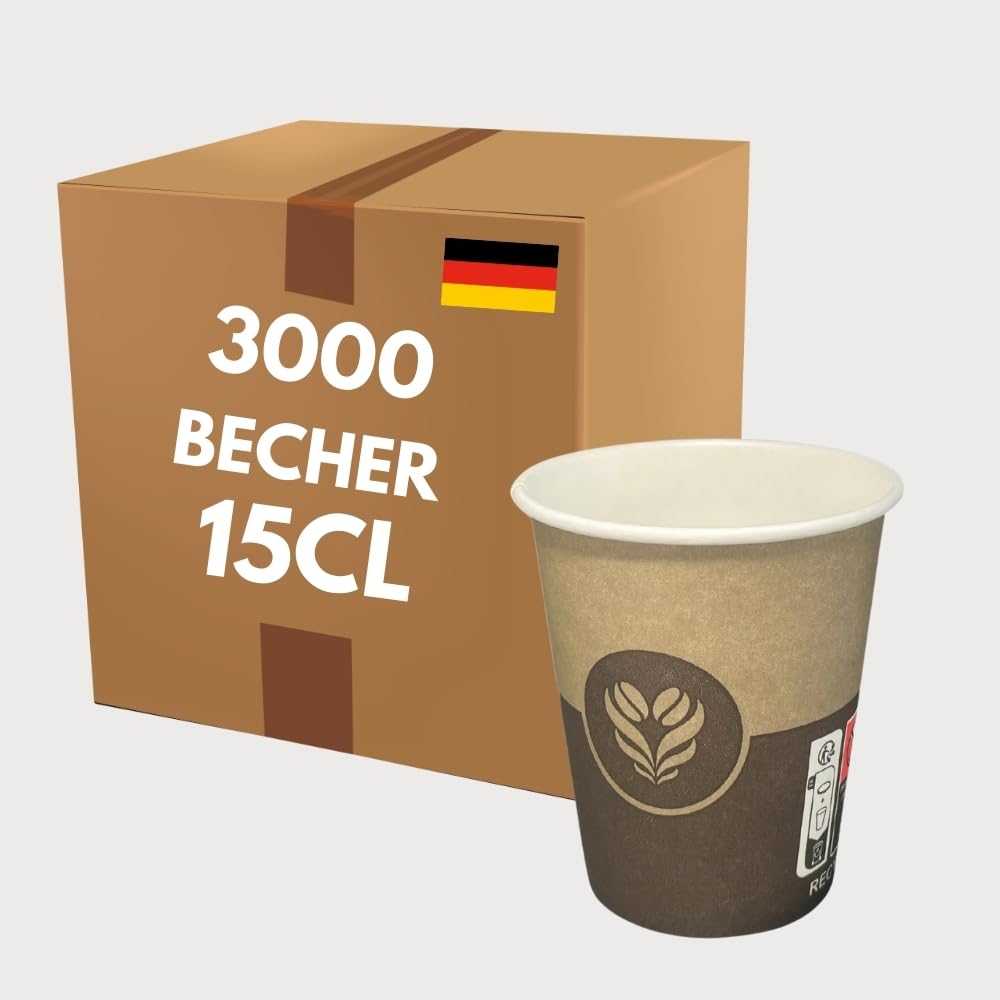 COVR Pappbecher mit Kaffeemotiv, 15 cl, 3000 Stück, recycelbar, heißes Getränk und kaltes Getränk, robust und griffig, robust