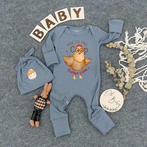 Custom Baby Boys Girls Newborn Going Home Outfit - New To The Coop Bodysuit Cute Chicken Rooster 0-3 Months Clothes3