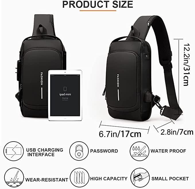 Image of Men's Sling Shoulder Backpack,Anti-theft Chest Bag Waterproof Shoulder Crossbody Bag, Lightweight One Strap Sling Bag with USB Charging Port for Hiking Cycling Travelling Outdoor