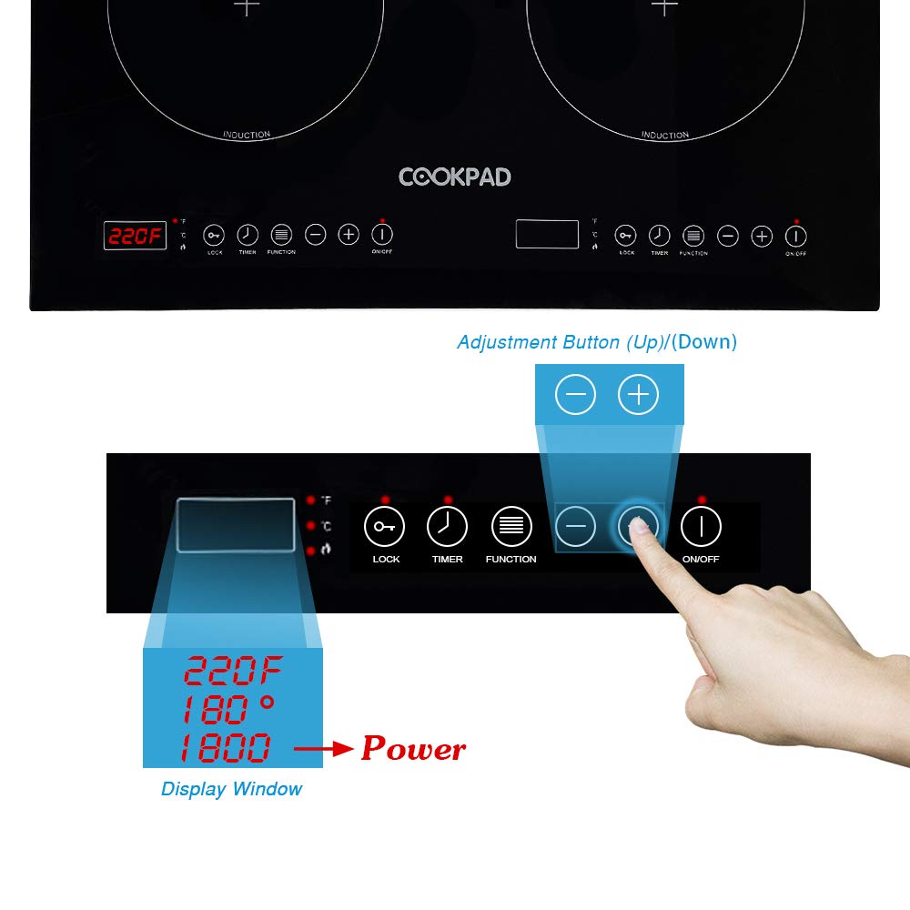 COOKPAD Electric Induction Cooktop with 2 Burner, 1800W Double