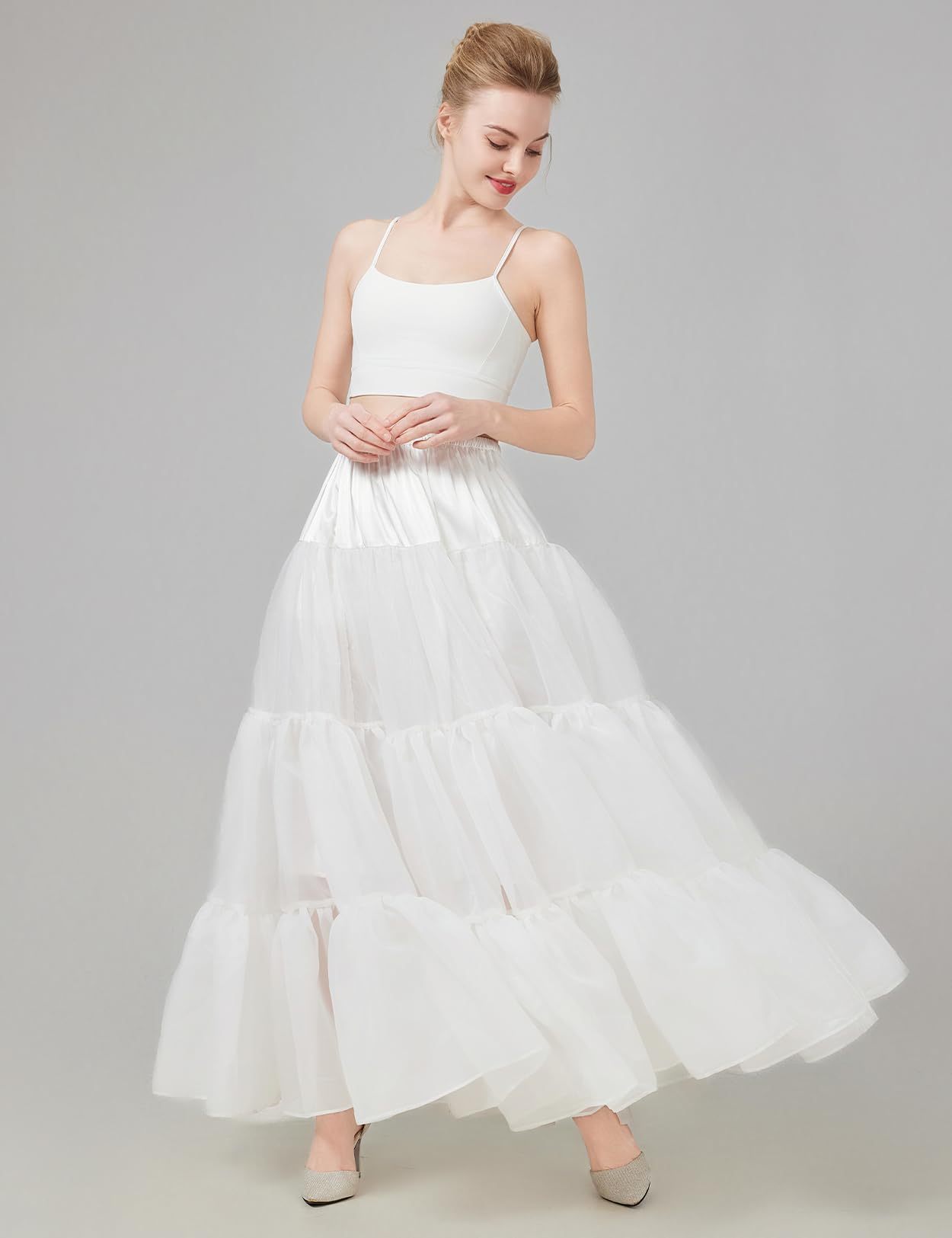 BEAUTELICATE Sottogonna Tulle Lunga 50s Sottogonna Sposa Crinolina Vintage Gonna Linea A per Matrimonio Rockabilly Abito Carnevale Halloween