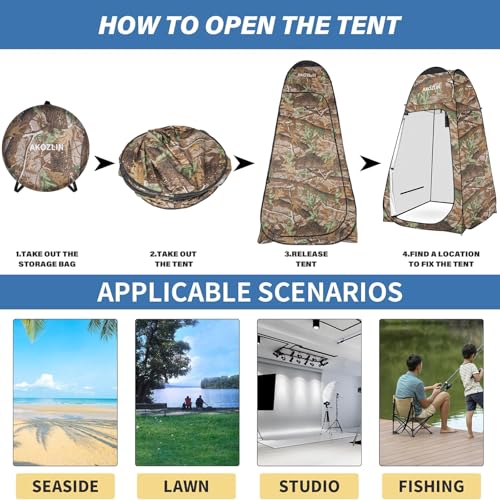 Image of AKOZLIN Portable Pop Up Shower Privacy Shelters Instant Tent Dressing Changing Outdoor Camping Toilet Tent Camouflage
