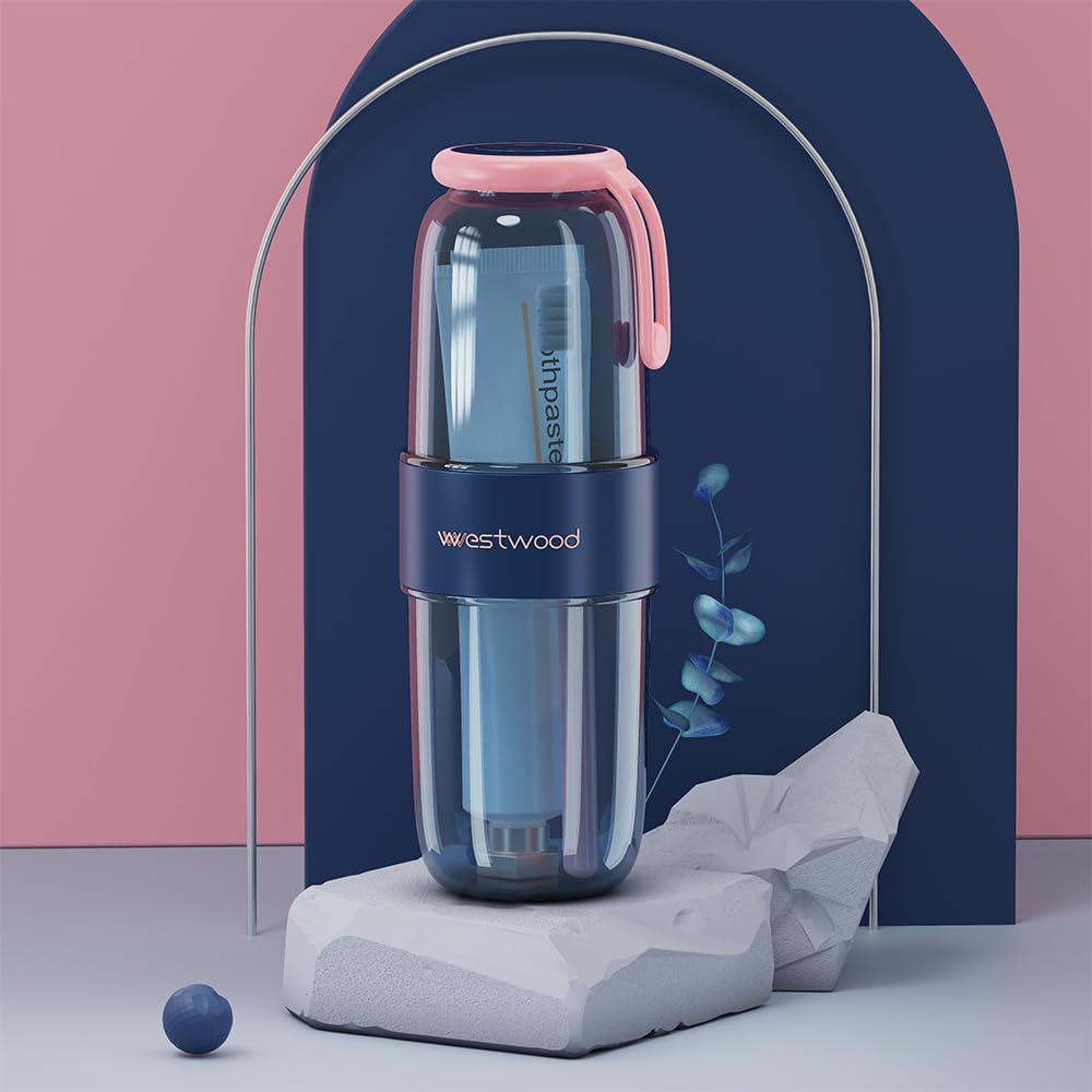 HyJeryty Transparent Blue Plastic Travel Toothbrush Holder Case with Cover, Portable Travel Toothbrush Cup, Storage Container for School Camping Business Trip Bathroom