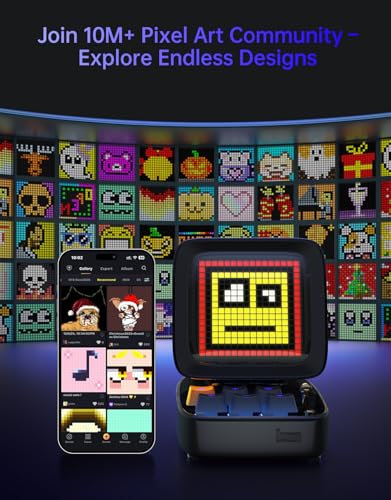Image of Divoom Ditoo Retro Pixel Art Game Bluetooth Speaker with 16X16 LED App Controlled Front Screen (Black)