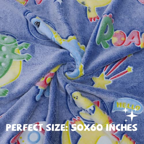 Image of REXEO Dinosaur Toys Gifts Blanket for Boys Age 3-10, Space Dinosaur Glow in The Dark Blanket for Kids, Galaxy Dino Throw Blankets, Birthday Gifts for Boys Toddlers, Soft Fleece Kids Throw 50 inch x 60 inch