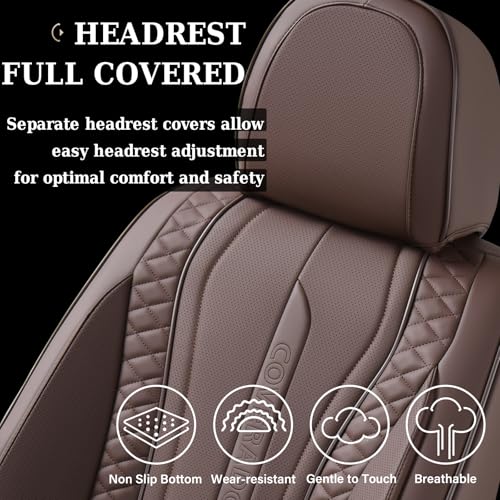 Image of Coverado Car Seat Covers for Front Seat, Leather Seat Covers for Cars, Front Seat Covers, Waterproof Car Seat Protectors Car Seat Cushions Universal for Most Vehicles, Coffee