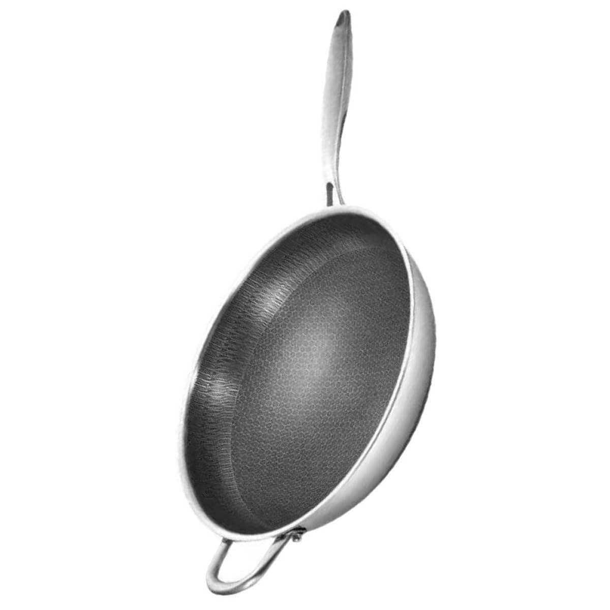 Wok Manico Ergonomico Acciaio Inossidabile Design a Nido D'ape in Facile da Pulire Colore Argento, per Cucinare Carne in Cucina