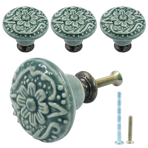 Piutouyar Green Ceramic Cabinet Knobs 34mm / 1.3 Inch 4Pcs