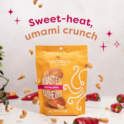 Image of Octonuts Gochujang Roasted Cashew (5oz) Plant Based Protein Snack with Korean-Inspired Flavor - Healthy Snack for Adults & Kids - Keto Friendly, Vegan & Non-GMO Verified