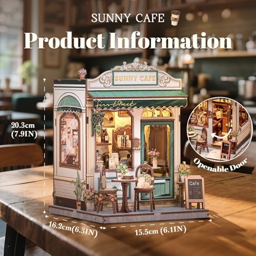 Image of Sunny Cafe Book Nook Kit with LED Light, DIY Miniature Cafe House Bookshelf Decor, 3D Wooden Puzzle Dollhouse for Adults, Teens & Beginners, Cozy Coffee Shop Gift (233 Parts)